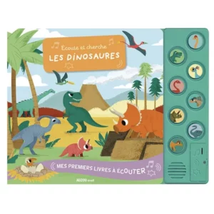 livre sonore: écoute et cherche les dinosaures - librairie gribouille