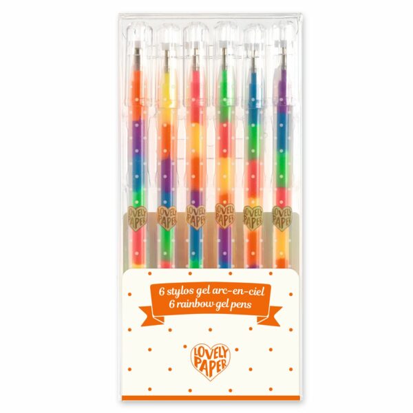 6 stylos gel arc en ciel Djeco - librairie Gribouille