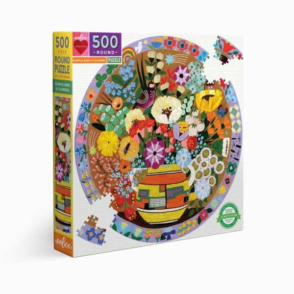 puzzle 500 pièces: purple bird & flowers - librairie Gribouille