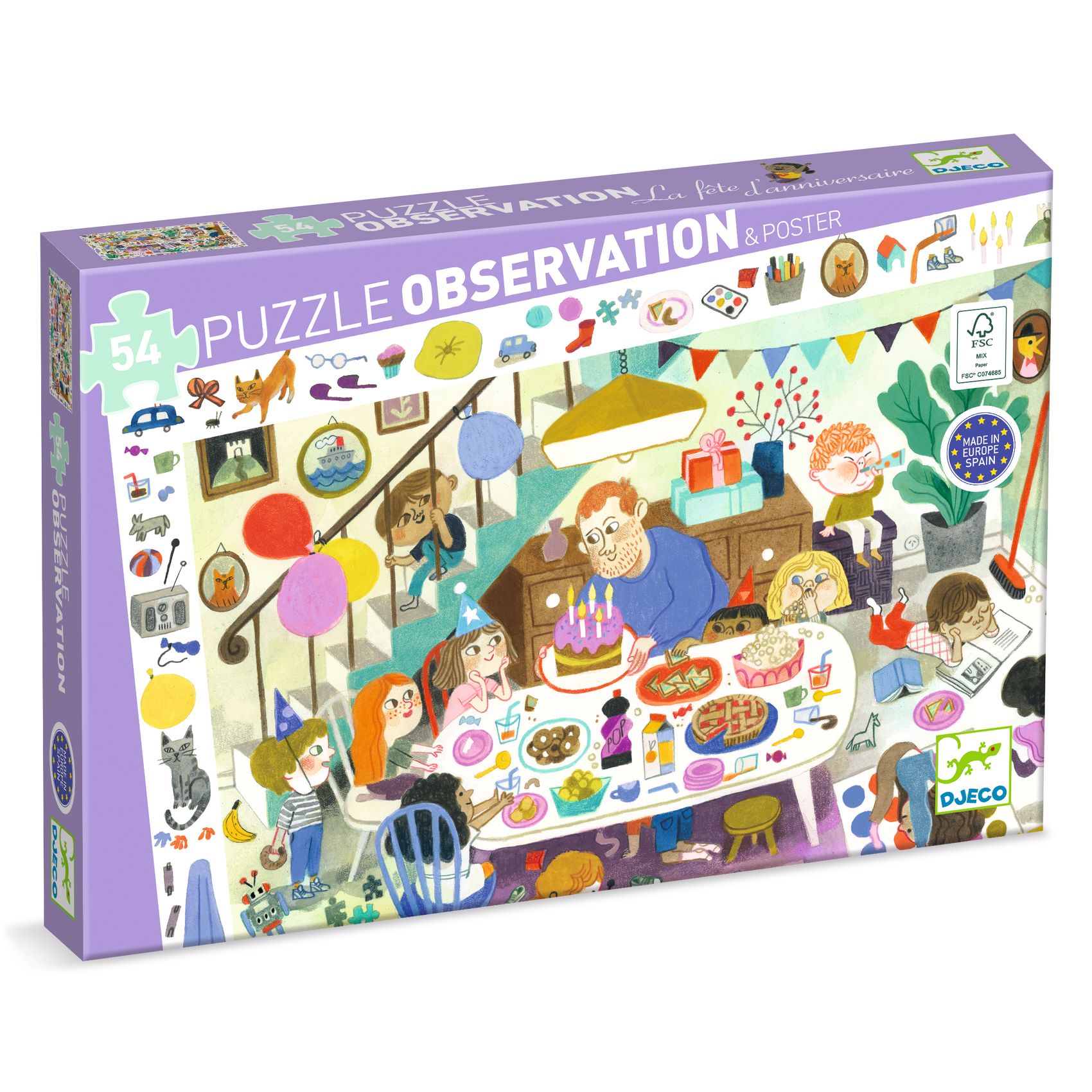 PUZZLE OBSERVATION 54 PIECES LA FETE D'ANNIVERSAIRE - Djeco