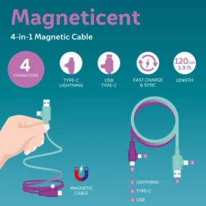 CABLE MAGNETIQUE 4 EN 1 ROSE ET VERT