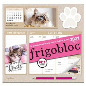 FRIGOBLOC HEBDOMADAIRE CHAT 2027 - CALENDRIER ORGANISEUR FAMILIAL (DE SEPT. 2026 À DÉC. 2027)